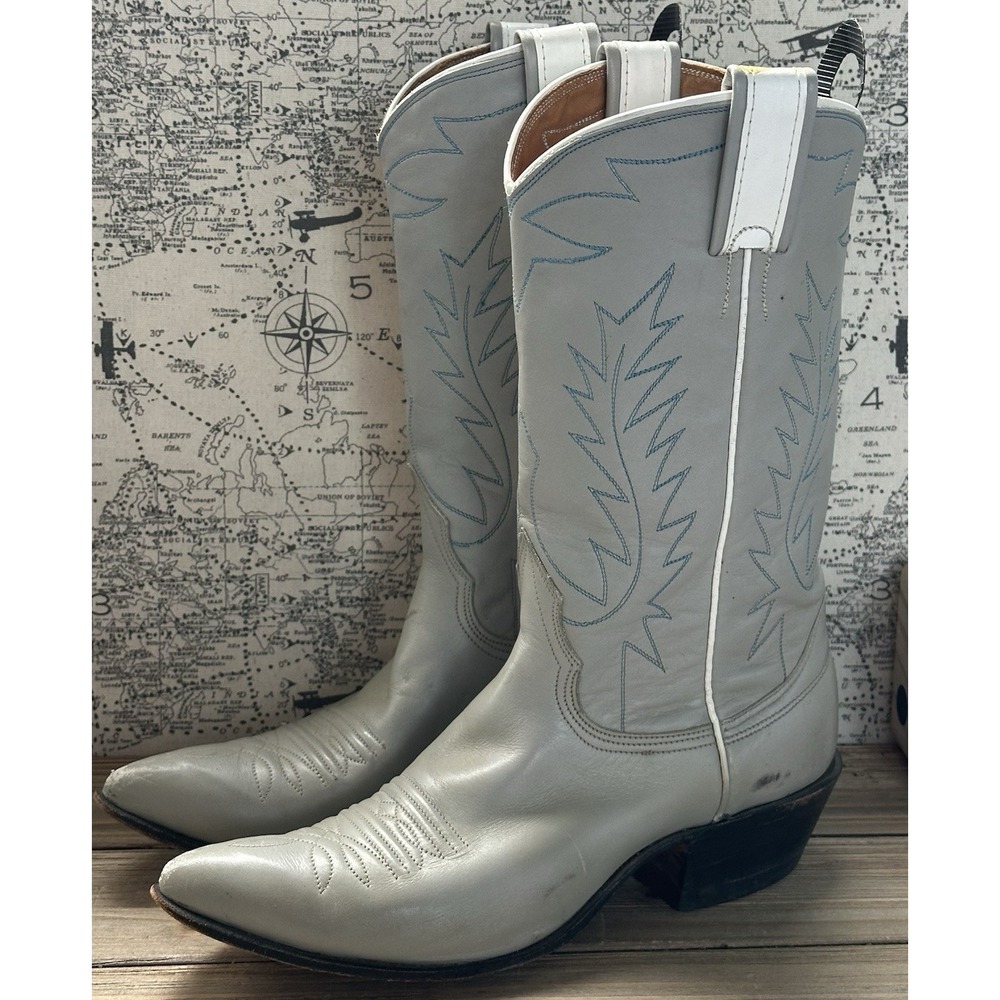 Nocona Leather Cowgirl Western Boots Gray Rodeo Size 6.5 A Narrow Women's
